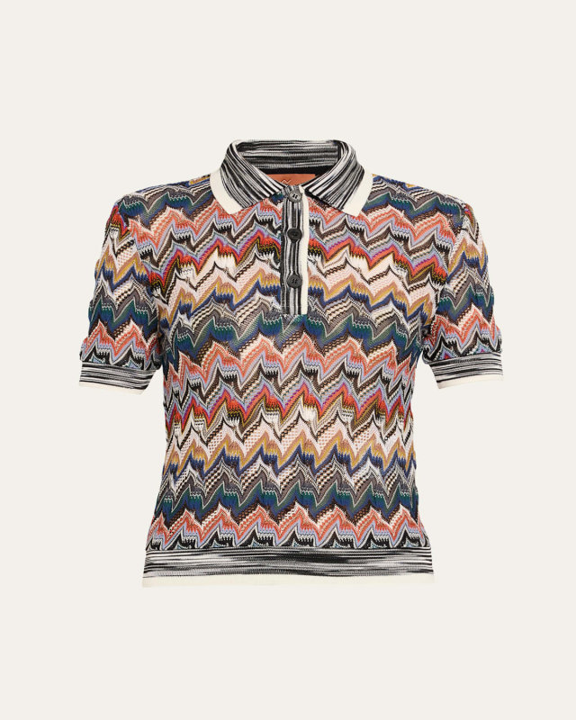 Metallic Zigzag Short-Sleeve Polo Shirt